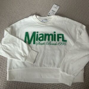 White Sweatshirt with Green Miami FL Print